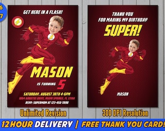 The Flash Invitation with Custom Face and FREE Thank You Card- Flash Invite - Flash Birthday Invitation - Flash Birthday Party