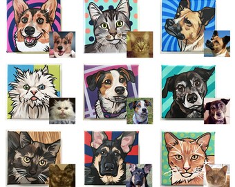 Custom Pet Portrait Dog Cat Mini Painting Acrylic on Canvas (5 x 5 in)