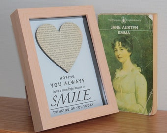 Vintage 1970's Emma Jane Austen Box frame art, with a hand stamped, embossed Thinking of You Smile quote beneath