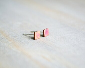The Sunset Studs | Tiny Square Studs, Square Stud Earrings, Copper Patina Studs, Tiny Studs, Geometric Stud, Minimalist Studs, Mini Stud