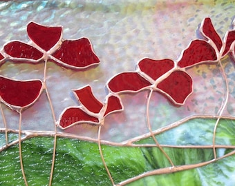 CUSTOM Poppies Stained Glass Transom Panel *by LINEAR FOOT* Red Poppy Stained Glass Panel Handmade