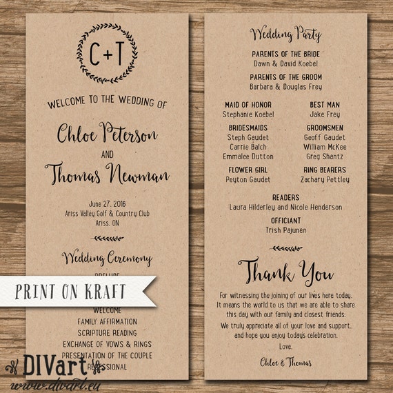 rustic wedding program order of ceremony ceremony program wedding program order