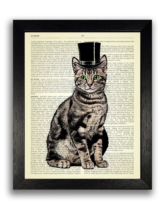 Top Hat Cat Art Print Cat Artwork Cat Drawing Cat