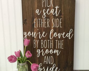 rustic wedding seating sign, today two families, pick a seat not a side sign, rustic wedding decor, ceremony decor, wedding signs