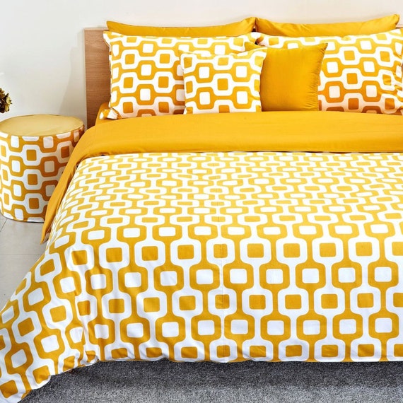 Contemporary Mustard Yellow & White Duvet Cover Set Crib
