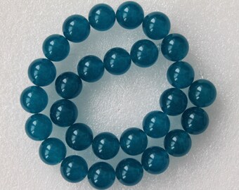 Teal Blue Jade Smooth Round Beads 14mm - 15 Inch Strand