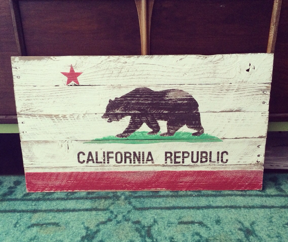 reclaimed hand painted wood california flag