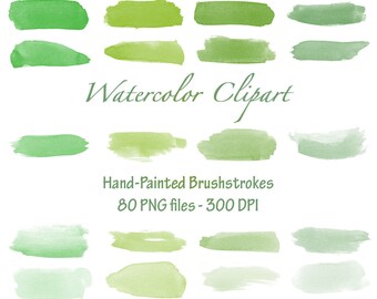 Watercolor Hand-Painted Brushstrokes ( Greens ) - Watercolor Clipart - Brushstroke Clip art
