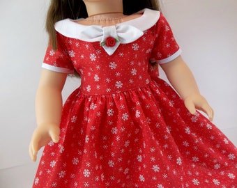 18 inch Doll Dress Fits American Girl Doll Red Snowflake Dress