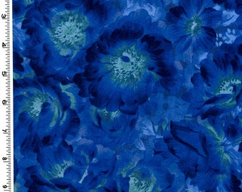 Flowers Blue Midnight Tonal Kona Bay Fabric 1 yard