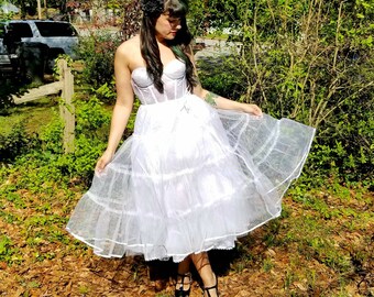 Vintage Malco Modes Drawstring White Crinoline Petticoat Drawstring Waist Double Layered Tulle Wedding Petticoat Free Size
