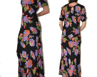 SALE___Vintage Black Floral Long Maxi Dress