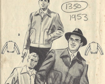 1953 Vintage Sewing Pattern MEN'S JACKET C38"-40' (1350) By Butterivk 6658