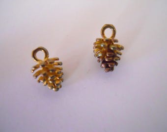 Pair Brass Pine Cone Charms