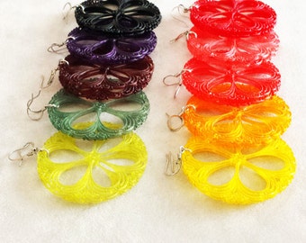 Boho Colorful Rainbow Vintage Lucite filigree statement earrings, Large lightweight Flower Earrings, mother's Day gift, gift for wife