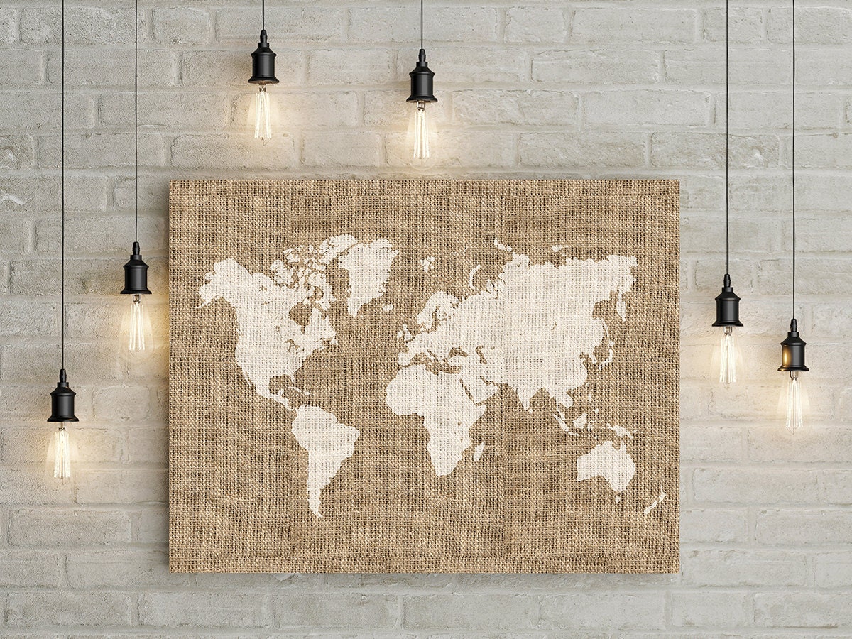 printable burlap world map wall art rustic wall decor home