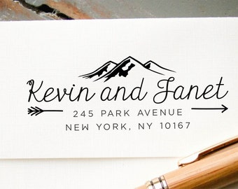 Self-Inking Stamp, Custom Address Stamp, Mountains and Arrows Custom Stamp, Personalized Stamp, Return Address Stamp: Housewarming, Wedding