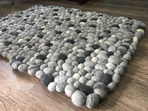 Felt Pebble Stone Rug 75cmx100cm Eco Friendly Handmade in