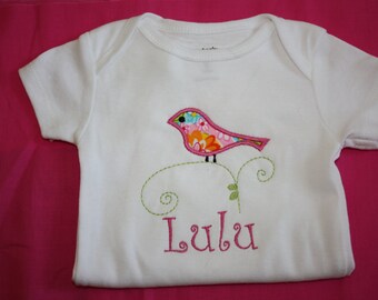 Girls Personalized Bird on a Vine onesie or tshirt