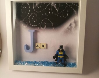 Boy's Super hero Scrabble Name keepsake/gift frame.