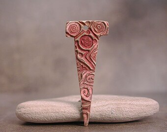 Bronze Metal Clay Dangle Charm, Rustic Red Patina, Nailhead Dangle, Bronze Spike, Divine Spark Designs, SRA