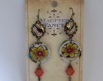 Circle Games Recycled Tin Earrings Asymmetrical Design Magpies Fancy
