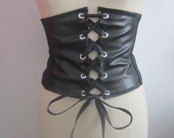 Black Corset Belt lace up Corset Belt Bustier Belt Waist Cincher Costume Belt Steampunk Corset Faux leather Waist Renaissance Medieval Belt