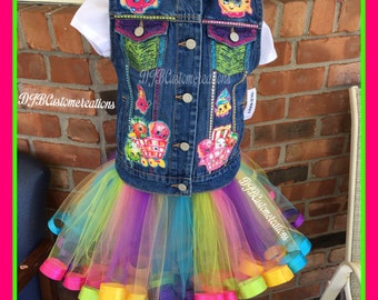 Shopkins Custom Vest and Ribbon Trim Tutu Set, custom bling pearl converse, Shopkins, Personalized Shopkin, Shopkin birthday, Shopkin outfit