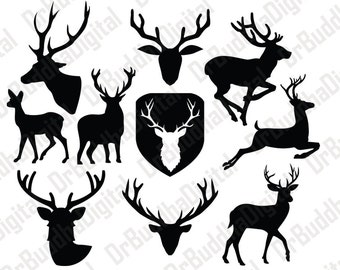 Deer SVG Collection - Deer DXF - Deer Clipart - Svg Files for Silhouette Cameo or Cricut