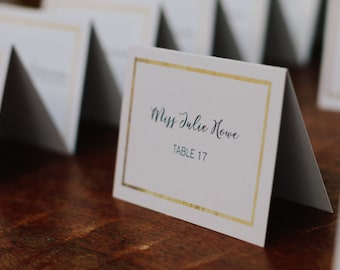 Gold Border Place Cards - Printable Template, Digital File with Faux Gold Foil Accent for Weddings, Parties, Showers