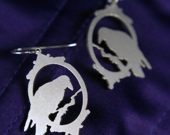 Raven earrings in silver stainless steel, raven jewelry, crow earrings