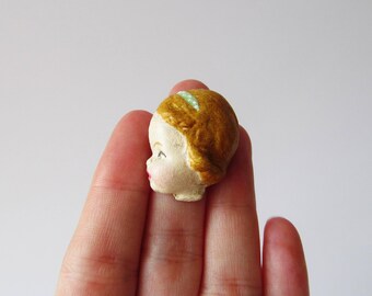 Handmade Doll Brooch Elise - Paperclay Face Pin