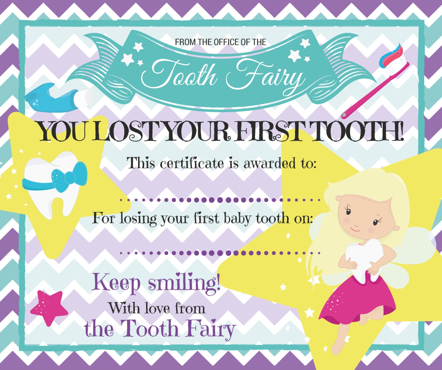 Printable Tooth Fairy Certificate