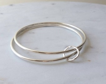 Sterling Silver Bracelet, Bangle. Double bangle with textured loop