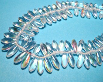 25pcs ClearAB Czech Pressed Glass Beads 10x3mm top-drilled Dagger Glass Beads