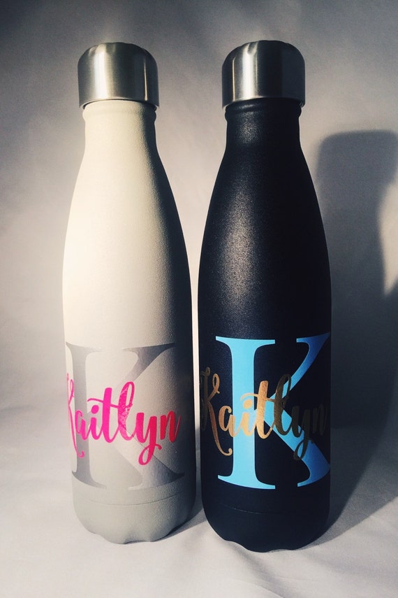 Grey or Black with Gold or Silver Vinyl Personalized Swell Bottle - Big Initial and Name