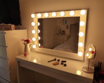 Hollywood lighted vanity mirror-large makeup mirror with lights-Wall hanging/free standing-Perfect for IKEA MALM vanity -BULBS not included