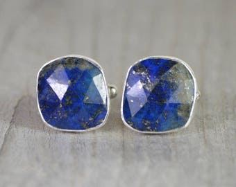 Lapis Lazuli Cufflinks Set In Sterling Silver, Something Blue Wedding Gift For Him, Handmade In England