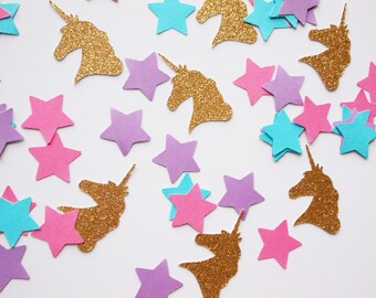 Unicorn Party Decoration, Glitter Gold Unicorn Confetti, Star Confetti, Girl Birthday Party, Table Confetti 80 CT.
