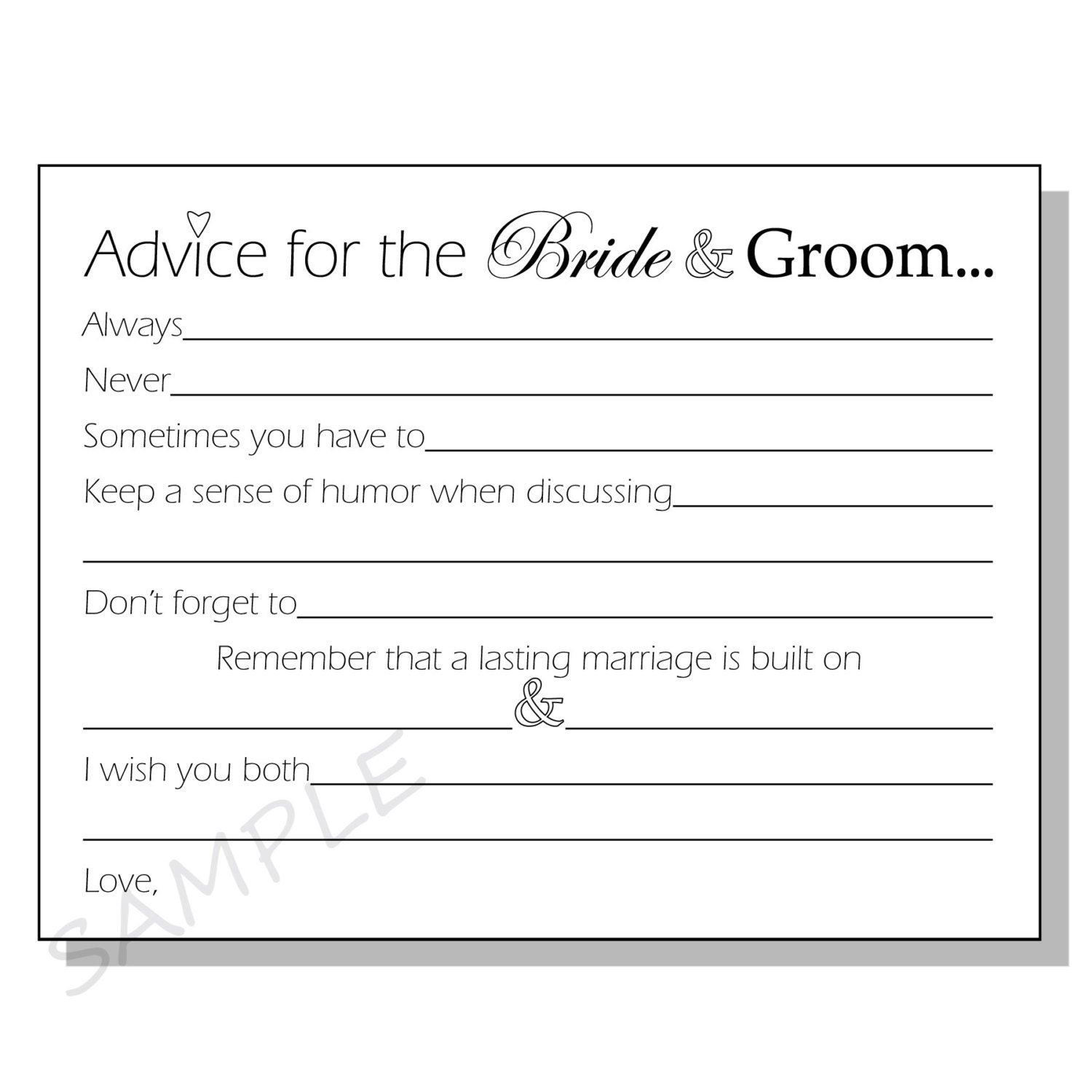 DIY Advice for the Bride & Groom Printable Cards for a Bridal