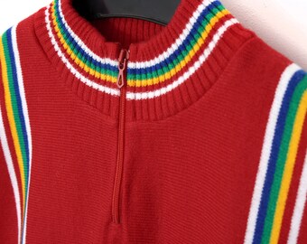 Vintage Cycling Jersey - red knitted Tricot - Tour de France - sports shirt cycle racing - mod 60s 70s 80s bicycle sportswear - Size 4 M