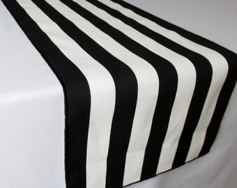 Black and White Striped Table Runner Wedding Table Runner - black edge - Select A Size - ON SALE