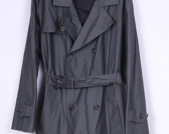 Jaspal Mens 50 M Trench Coat Double Breasted Grey Outwear Overcoat Vintage