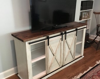 Custom Sliding Barn Door Cabinet entertainment center entry