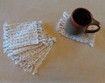 Crochet Coasters, Crochet Mug Rugs, Coaster Set, Cotton Coasters, Coffee Coaster Set, Cotton Mug Rugs, Cotton Coaster Set, "Salt and Pepper"