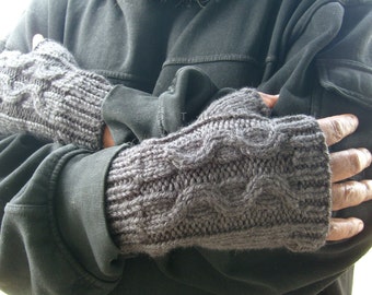 Thick And WARM Cabled Fingerless Gloves For Men - In Charcoal Gray