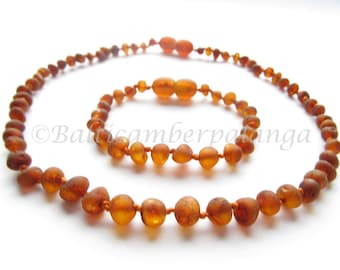 Raw Unpolished Baltic Amber Baby Teething Necklace and Bracelet/Anklet