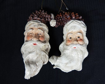 Two Vintage Santa Ornaments Vintage Ceramic Christmas Ornaments Santa Pine Cone Hats