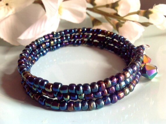 Memory wire bracelet seed bead bracelet aurora borealis