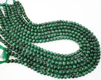 Malachite Smooth Round Semiprecious Gemstone Beads, (Quality C), 5 to 6.5 mm, 36 cm, MA-040